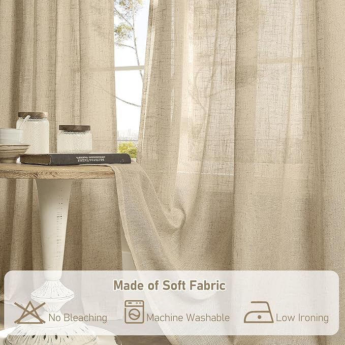Sheer Linen Curtains 96 inches Long 2 Panels Set - Image 8