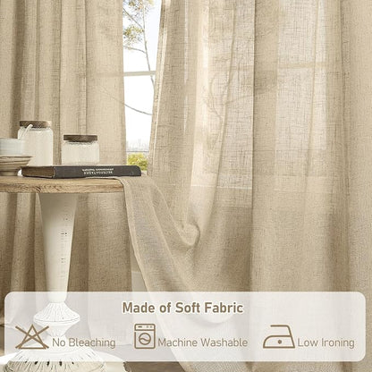 Sheer Linen Curtains 96 inches Long 2 Panels Set - Image 8
