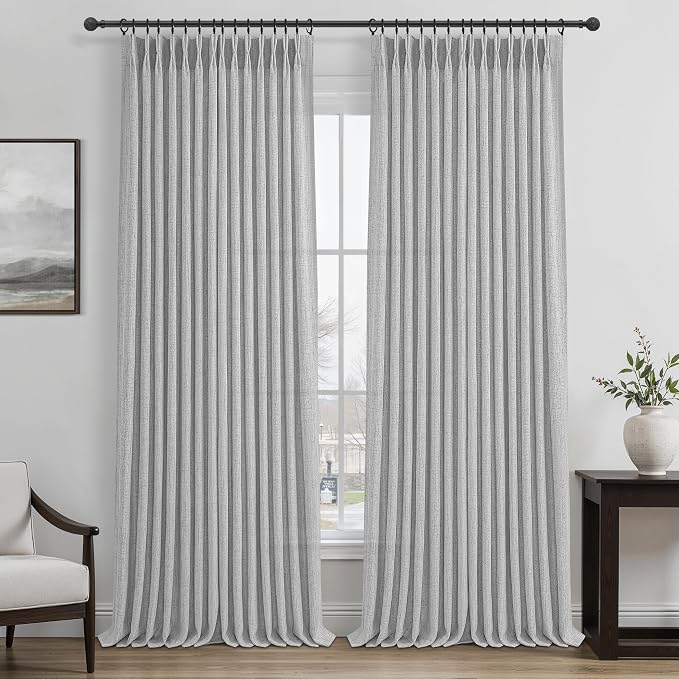 Light Grey Pinch Pleated Semi Sheer Curtains 92 Inches Long 2 Panels Set by PleatedDrapes
