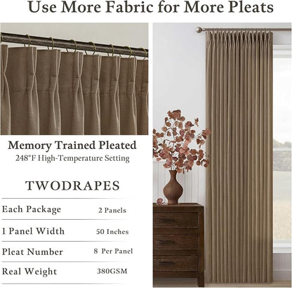 Dark Brown Pinch Pleat Light Filtering Thick Linen Kitchen Curtains 50Wx54L | - Image 4