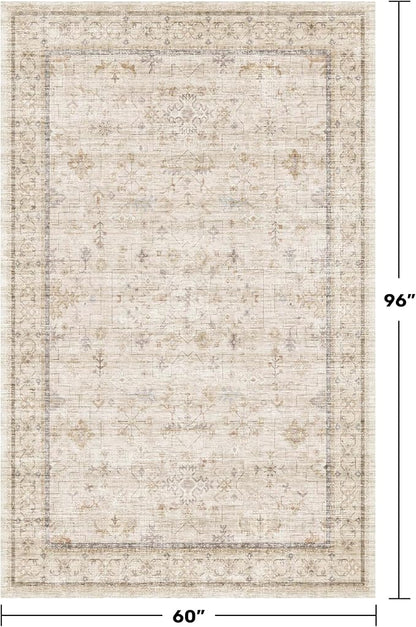 Ivory 5x8 Area Rug for Bedroom, Home Office, Washable Non Slip Dinning Rugs for - Image 2