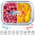 Ribbed Glass Tupperware Set with Bamboo Lids - 4 Stackable Meal Prep Containers. Durable heat resistant Inert Borosilicate Glass