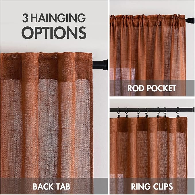 MIULEE Burnt Orange Fall Linen Curtains 52x90 Inch - Image 3