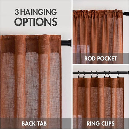 MIULEE Burnt Orange Fall Linen Curtains 52x84 Inch - Image 3