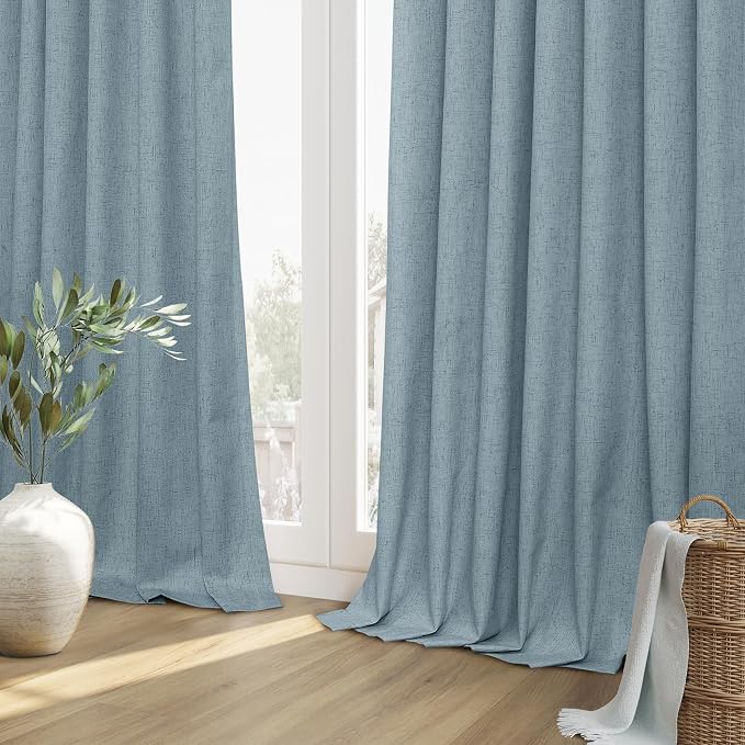 Blue 100% Blackout Linen Curtains 72 Inch Length 2 Panels Set - Image 8