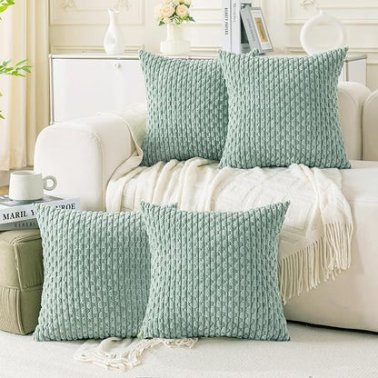 Set of 4 Aqua Decorative Throw Pillow Covers 26x26 Inch Corduroy Pillow Covers by Cozoomy