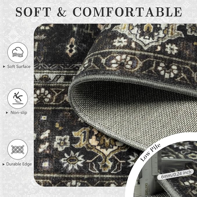 6x9 Area Rugs - Washable Vintage Retro Living Room Rug, Soft Ultra Thin Non - Image 7