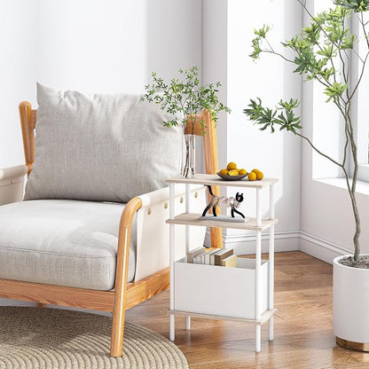 Narrow Side Table with Fabric Basket, End Table - Image 8
