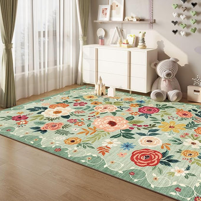 DUKINO 5x8 Area Rug for Bedroom, Floral Washable Rug Non Slip, Non-Shedding - Image 8