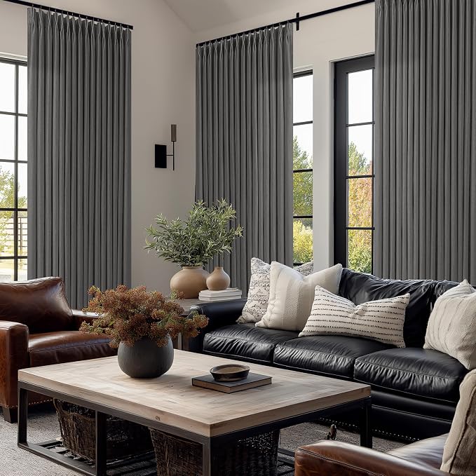 Pinch Pleat Modern Charcoal Grey Semi Sheer Thick Linen Curtains 50Wx80L | - Image 9