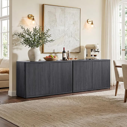 SICOTAS Buffet Cabinet with Storage Accent Sideboard with 8 Doors 132.6" Fluted - Image 2