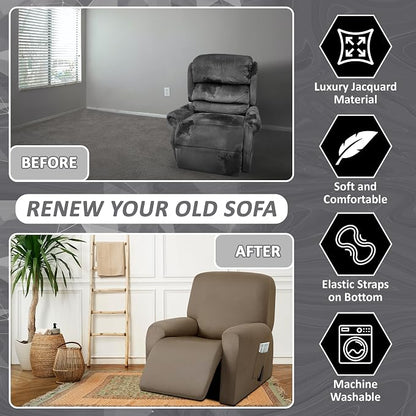 ULTICOR 4-Piece, 1 Seat Recliner Cover, Yarn Dyed Reclining Chair Covers - Image 4