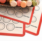 Macaron Silicone Baking Mats - Non-Stick Macaron Mat for Easy Baking | Heat Resistant & Dishwasher Safe Macaron Baking Mat | Reusable & Eco-Friendly, 3/4 Size - Pack of 3 - For Macarons Red Border