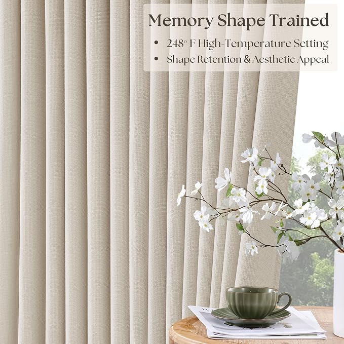 80 Inch Pinch Pleated Linen Black Out Curtains - Image 4