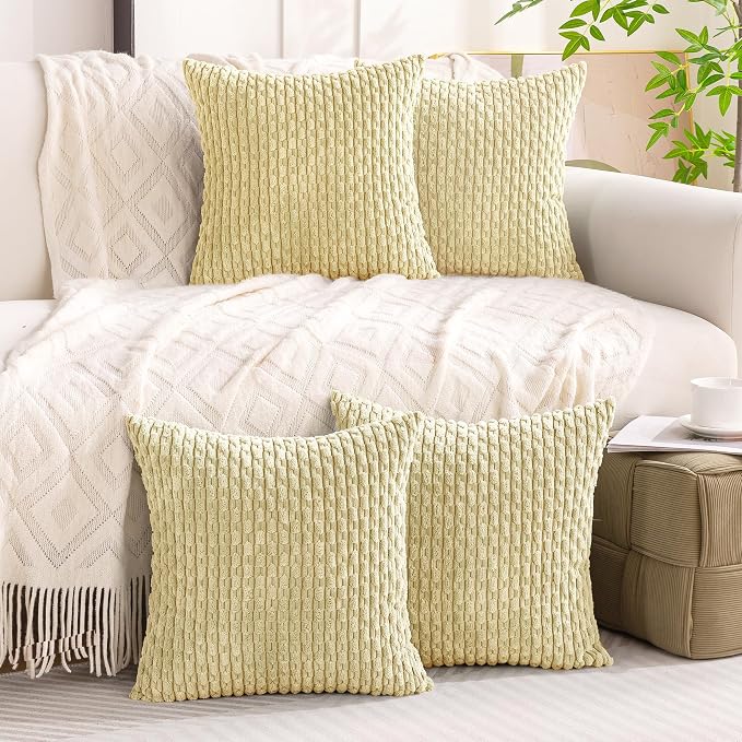 Set of 4 Pale Yellow Decorative Throw Pillow Covers 26x26 Inch Corduroy Pillow - Image 8