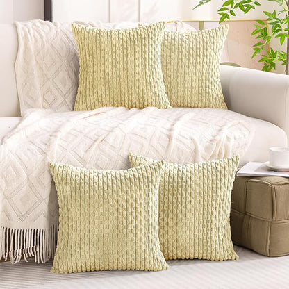 Set of 4 Pale Yellow Decorative Throw Pillow Covers 26x26 Inch Corduroy Pillow - Image 8