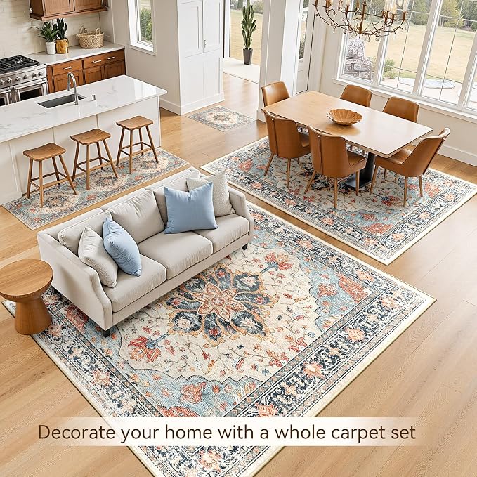 RELEANY Washable Area Rug, Water Repellent, Pet Friendly, Vintage Floral Boho - Image 8