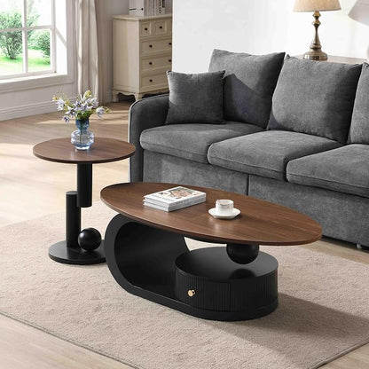 Modern Oval Coffee Table Set of 2, Wood Living Room Accent Coffee Table and - Image 2