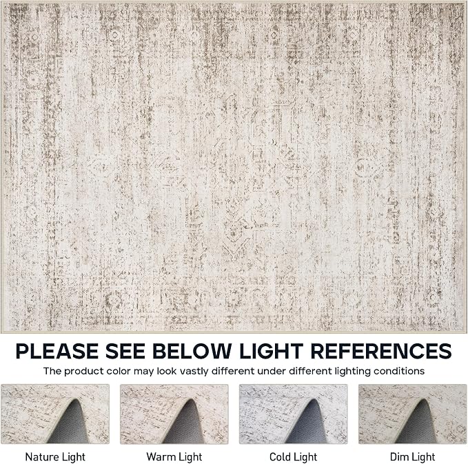 6x9 Area Rugs for Living Room Bedroom Dining Room Washable Beige Ivory | Soft - Image 7
