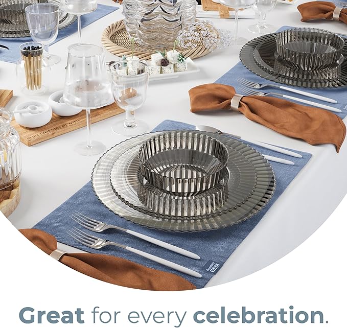 Exquisite 40 Piece Plastic Disposable Plates Set For 20 Guests I 20 X 9 Inch & 20 X 11 Inch Disposable Plastic Plates | Color: Brown | Great for Weddings Parties And Formal Occasions