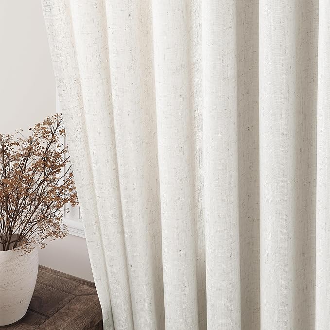 Cream Natural Linen Curtains 90 Inch Length 2 Panels Set - Image 2
