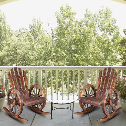 Outvita Adirondack Rocking Chair, Wood Wagon Rocker, Outdoor Wooden Carbonized - Image 8