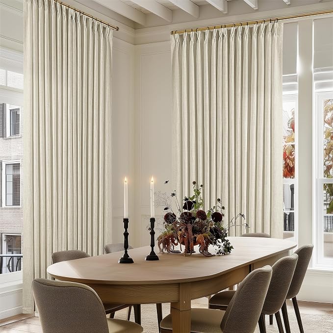 Extra Wide Pinch Pleat 100 x 108 Inch Linen Semi Sheer Curtains 1 Panel | - Image 7