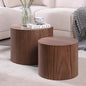 Small Coffee Table Nesting End Table Set of 2, Round Coffee Table Wood Side by HanStrong