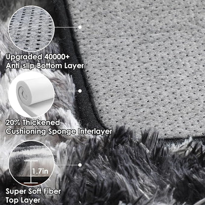 Black and White Area Rugs for Living Room, 5x8 Fluffy Bedroom Rug, Soft Plush - Image 3