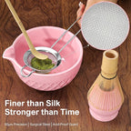 Matcha Whisk Set, 7 Pcs Matcha Kit, Ceramic Matcha Set Includes Matcha Bowl with Spout, Matcha Whisk and Holder, Bamboo Scoop, Scoop Rest, Sifter and Tea Towel (Cherry Blossom Pink)