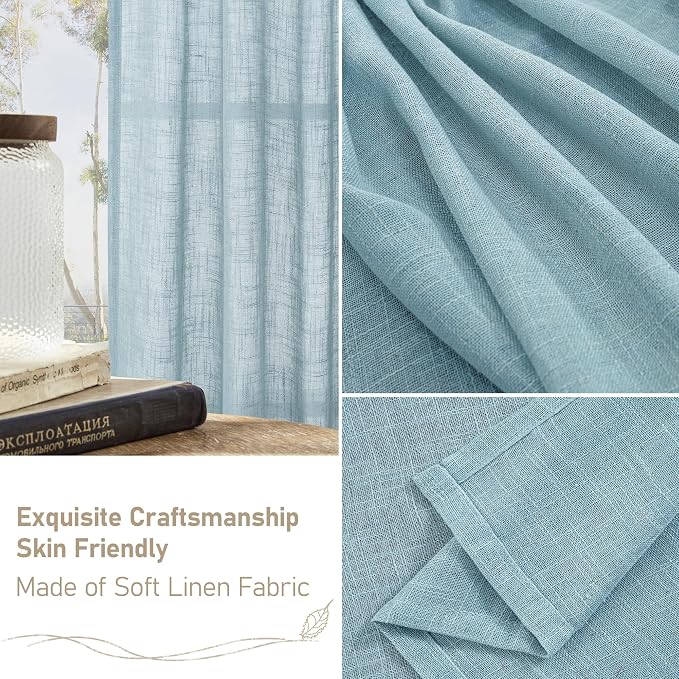 40 Inch Length Linen Curtains for Small Windows Over Silk 2 Panels | Semi Sheer - Image 6