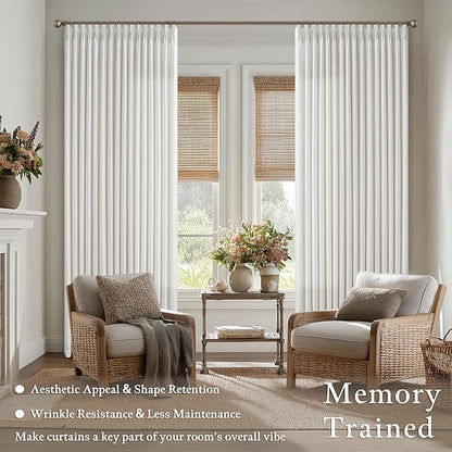 100 Inch Light Filtering Linen Pleat Farmhouse Beige Curtains | Pinch Pleated - Image 2