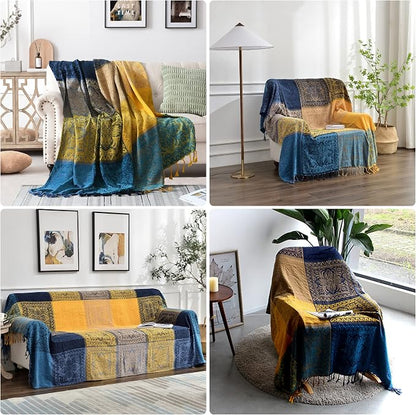 Bohemian Throw Blanket for Couch，Colorful Chenille Tassels Boho Woven Hippie - Image 4