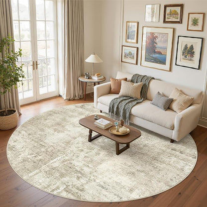Soalmost Round Rugs 8ft Living Room Circle Area Rug 8x8 Beige/Gray Vintage | - Image 2