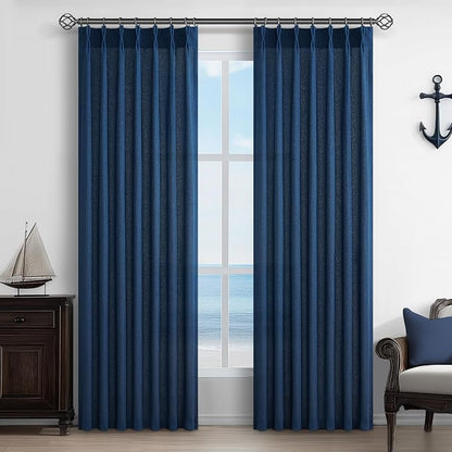 Pleat Sheer Denim Blue Curtains 84 Inch Length 2 Panels Set by PleatedDrapes