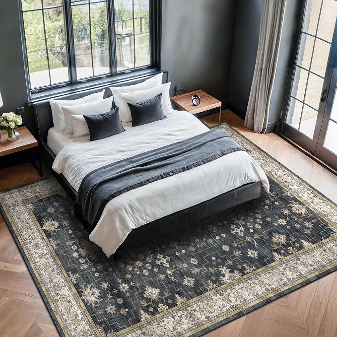Black Farmhouse Washable 7x10 Area Rugs - Image 3
