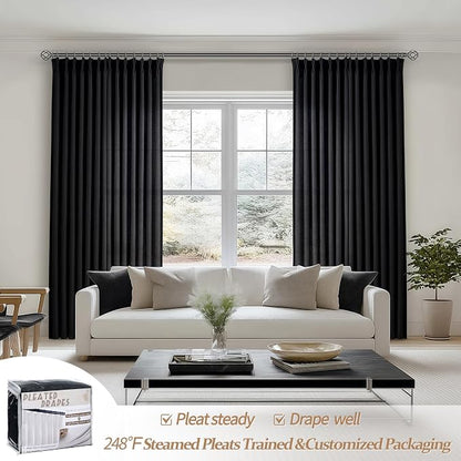 Modern Pinch Pleated Black Curtains - Image 2