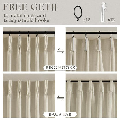 60 Inch Width 90 Inches Long Linen Pinch Pleated Curtains 1 Panel | Light - Image 4
