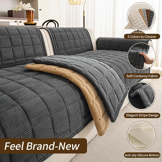Velvet Couch Covers for Sectional Sofa Washable, Non-Slip L Shaped Sectional - Image 4