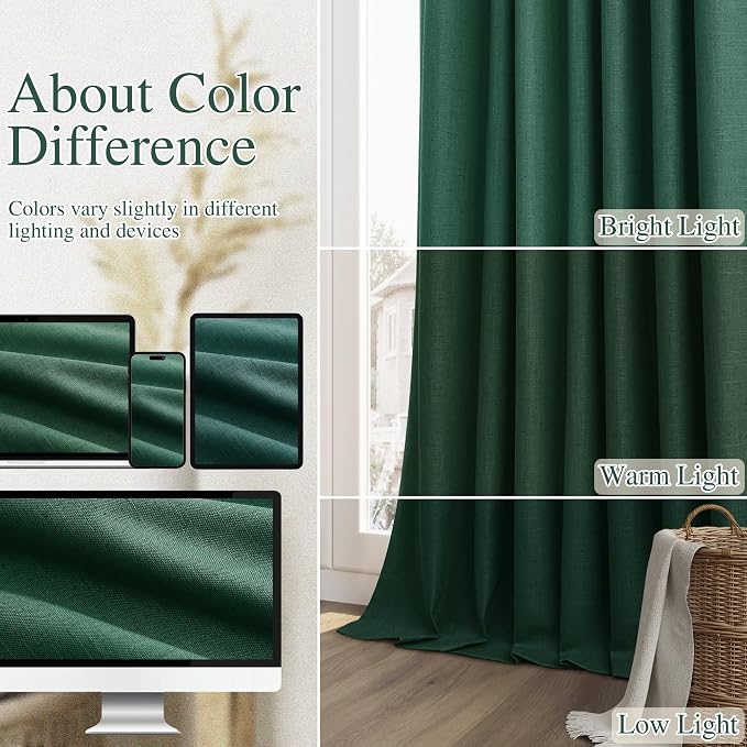 Dark Green 100% Blackout Curtains 108 Inch Length 2 Panels Set - Image 6