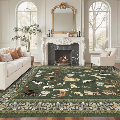 Dark Green Floral Area Rug 8x10 - Image 3