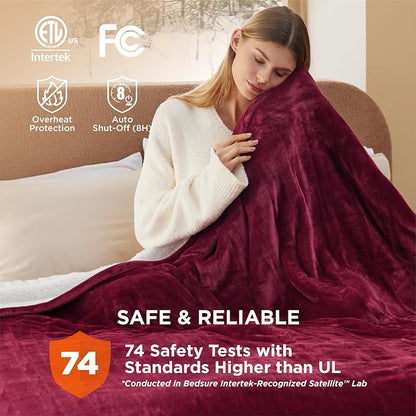 Bedsure Heated Blanket King Size, Dual Control Electric Blanket, Burgundy | - Image 7