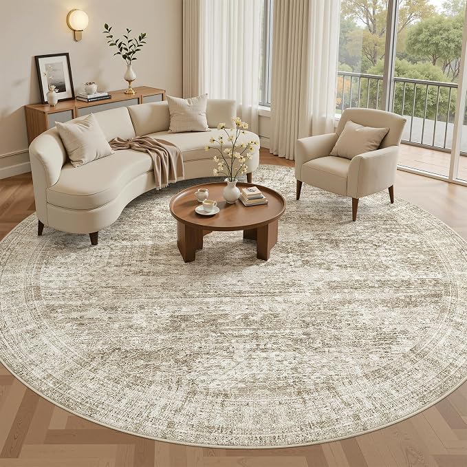 Soalmost Round Rugs 8ft Living Room Circle Area Rug 8x8 Brown Vintage | by Soalmost