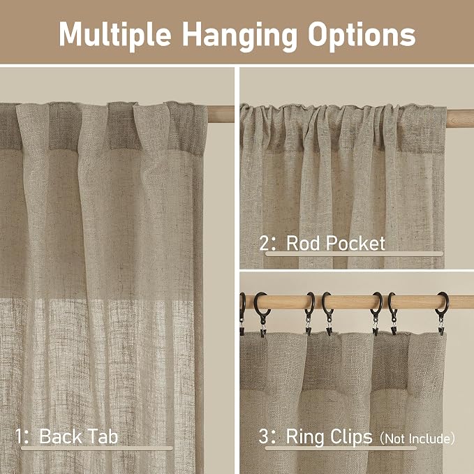 40 Inch Length Linen Curtains for Small Windows Over Silk 2 Panels | Semi Sheer - Image 3
