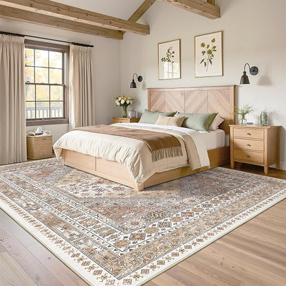 Washable Rugs 8x10 Area Rugs for Living Room, Vintage Floral Bedroom Rugs - Image 4