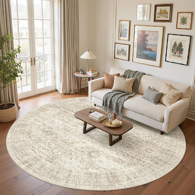 Soalmost Round Rugs 9ft Living Room Circle Area Rug 9x9 Beige Vintage | by Soalmost