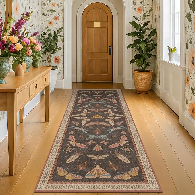 Washable Brown Runner Rug 2x7, Non Slip Indoor Carpet by HazoHaus