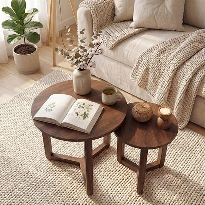 Tangkula Round Nesting Coffee Table Set of 2, Farmhouse End Tables by TANGKULA