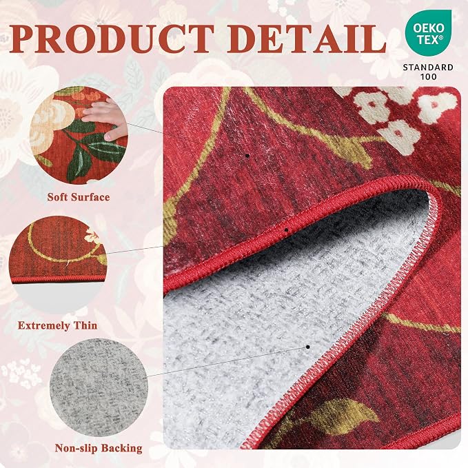 DUKINO 6x9 Area Rugs, Floral Washable Rug - Image 5
