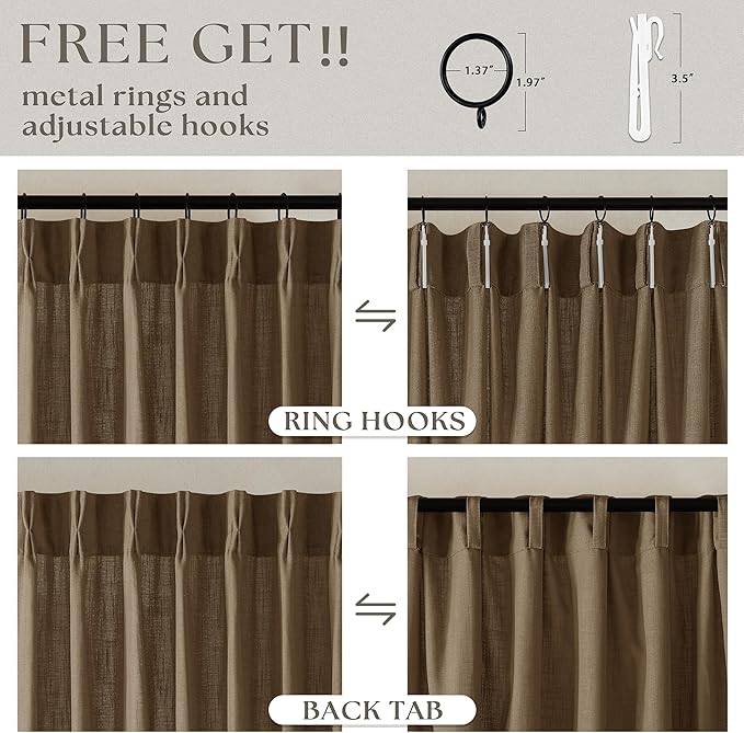 Dutch Cocoa Pinch Pleat Linen Curtains 102 Inches Long 60 Inch Wide 1 Panel | - Image 4